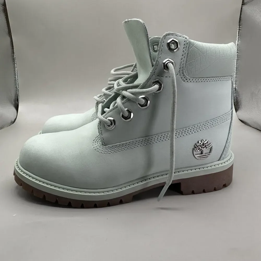 Timberland Boots Big Kids Size 3.5 Mint Green 6 Inch Premium Leather Lug Sole